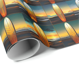 Tropical Surfing Ocean Sunset  Wrapping Paper