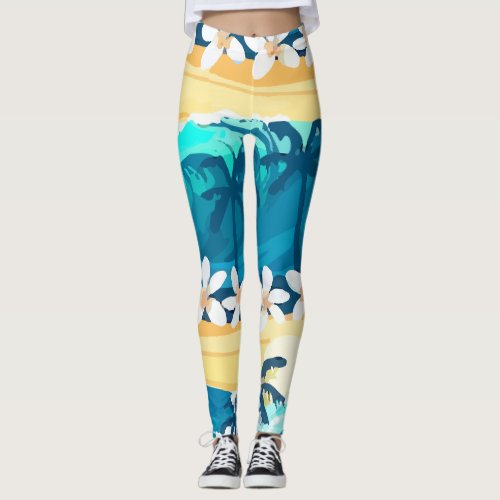 Tropical Surfing Palm Trees Seamless Leggings