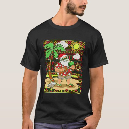 Tropical Surfing Santa Claus Hawaiian Christmas Su T_Shirt