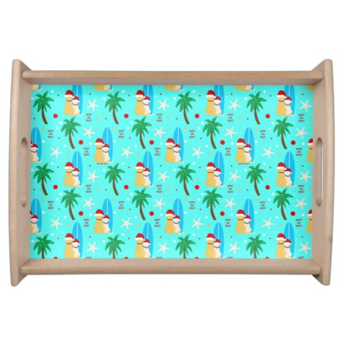 Tropical Surfing Santa Dogs Christmas Serving Tray