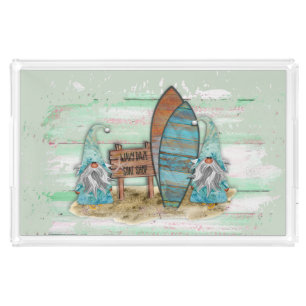 Tropical Surfing Watercolor Beach Gnomes Acrylic Tray