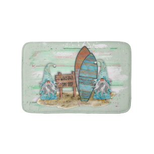 Tropical Surfing Watercolor Beach Gnomes Bath Mat