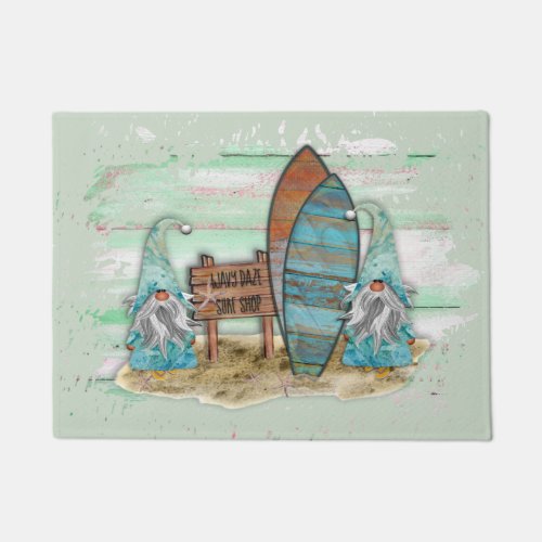 Tropical Surfing Watercolor Beach Gnomes Doormat