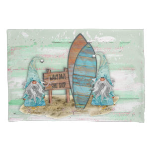 Tropical Surfing Watercolor Beach Gnomes Pillow Case
