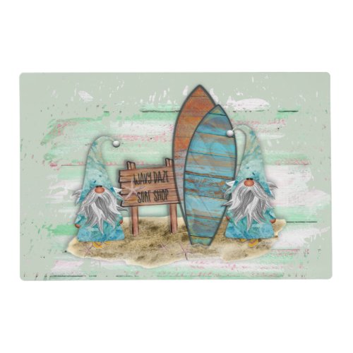 Tropical Surfing Watercolor Beach Gnomes Placemat