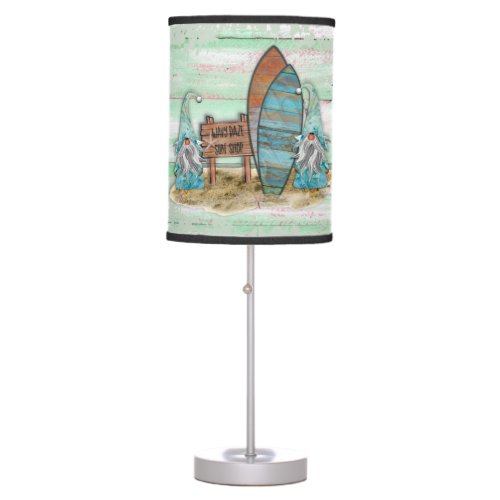 Tropical Surfing Watercolor Beach Gnomes Table Lamp