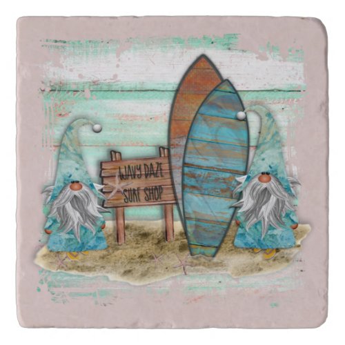 Tropical Surfing Watercolor Beach Gnomes Trivet