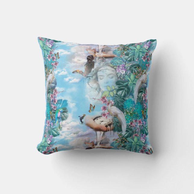 Tropical Surrealism Fantasy Throw Pillow (Front)