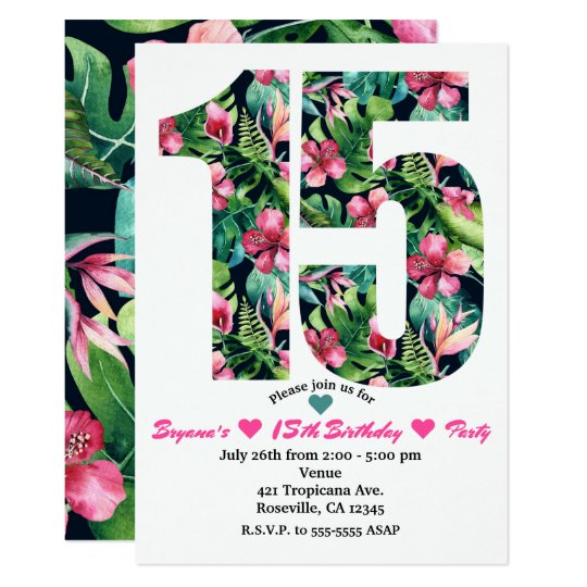 tropical sweet 15 15th birthday party invitation zazzle com