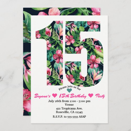 Tropical Sweet 15 15th Birthday Party Invitation