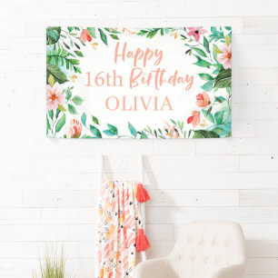 Tropical Sweet 16 Aloha Luau Birthday Banner