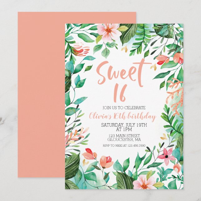 Tropical Sweet 16 Aloha Luau Birthday Invitation (Front/Back)
