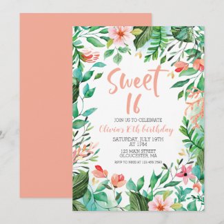Tropical Sweet 16 Aloha Luau Birthday Invitation