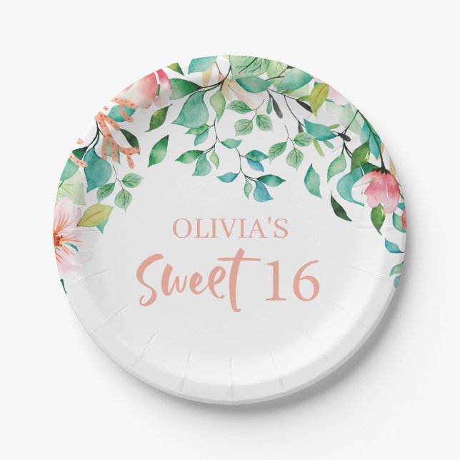 Tropical Sweet 16 Aloha Luau Birthday Paper Plates (Front)