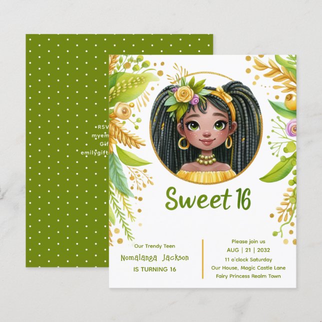 Tropical Sweet 16 Black Teenager Birthday Green (Front/Back)
