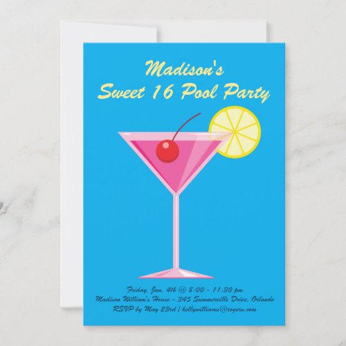 Tropical Sweet 16 Pool Party Invitation