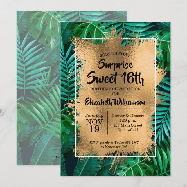 Tropical Sweet 16th Birthday Invitations (Front/Back)