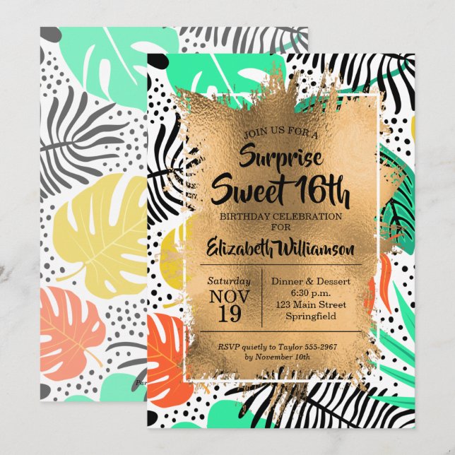 Tropical Sweet 16th Birthday Invitations (Front/Back)