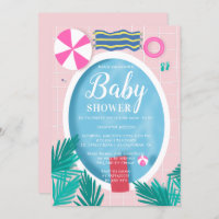 Tropical swimming pool fun summer baby shower invitation