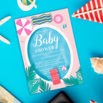 Tropical swimming pool fun summer baby shower invitation