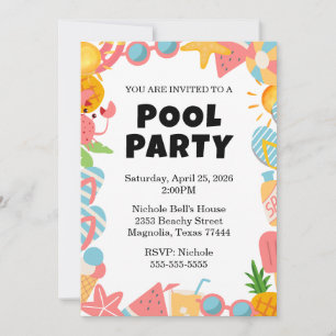 Tropical Swimming Pool Party Invitation