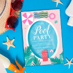 Tropical swimming pool scene fun pool party invitation<br><div class="desc">Celebrate summer with this cool,  tropical top view swimming pool scene illustration with hand drawn pool,  beach towels,  tropical leaves,  balloon,  floater and more  with pool with blue white wave summer party summer party invitation,  perfect for beach party,  pool party and bbq.</div>
