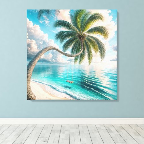 Tropical Swing Hanging From Palm Tree Canvas Print