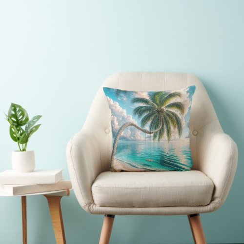 Tropical Swing Hanging From Palm Tree Throw Pillow