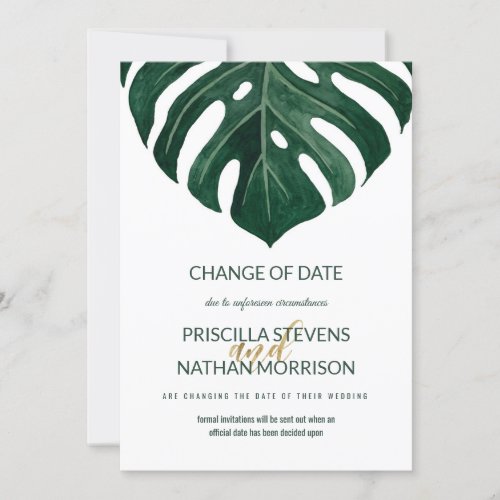 Tropical Swiss Cheese Gold Wedding Change the Date Invitation