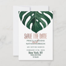 Tropical Swiss Cheese Leaf Rose Gold Wedding