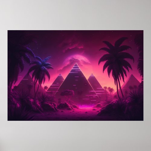 Tropical Synthwave The Pyramid Jungle Poster