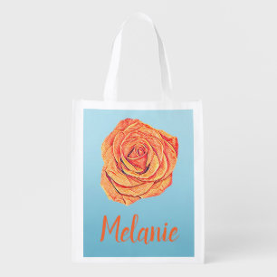 Tropical Tangerine Rose Grocery Bag