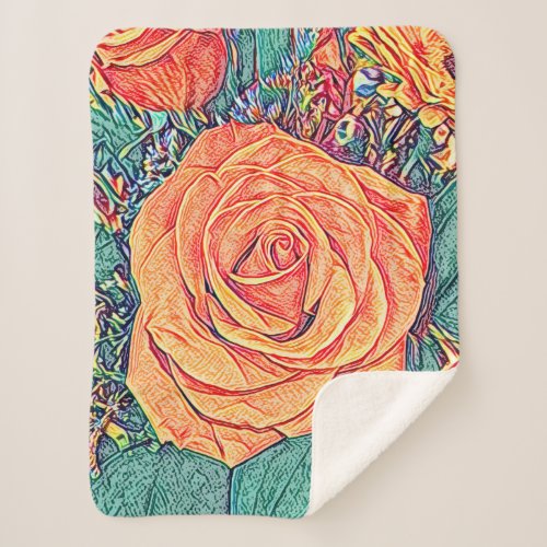 Tropical Tangerine Rose Sherpa Blanket