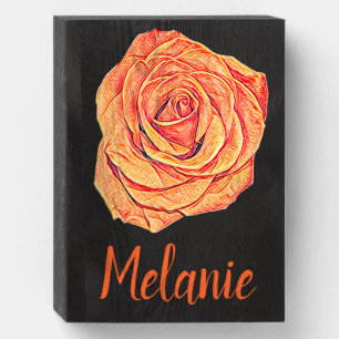 Tropical Tangerine Rose Wooden Box Sign