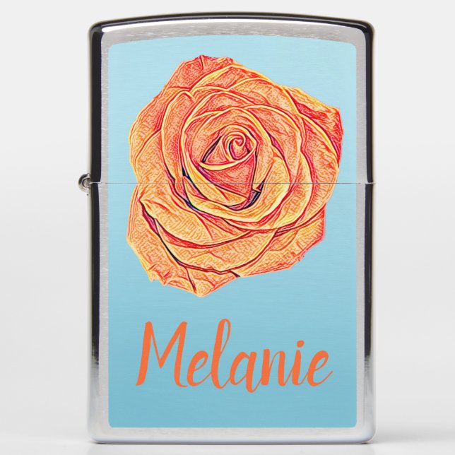 Tropical Tangerine Rose Zippo Lighter (Front)