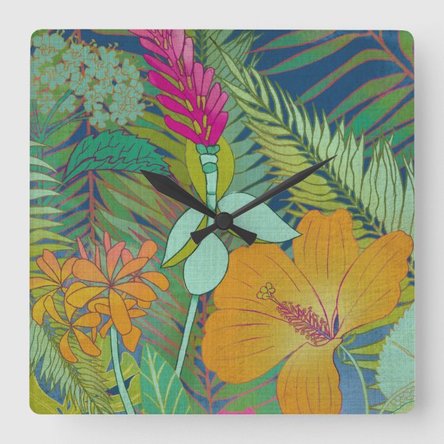 Tropical Tapestry II Square Wall Clock (Front)