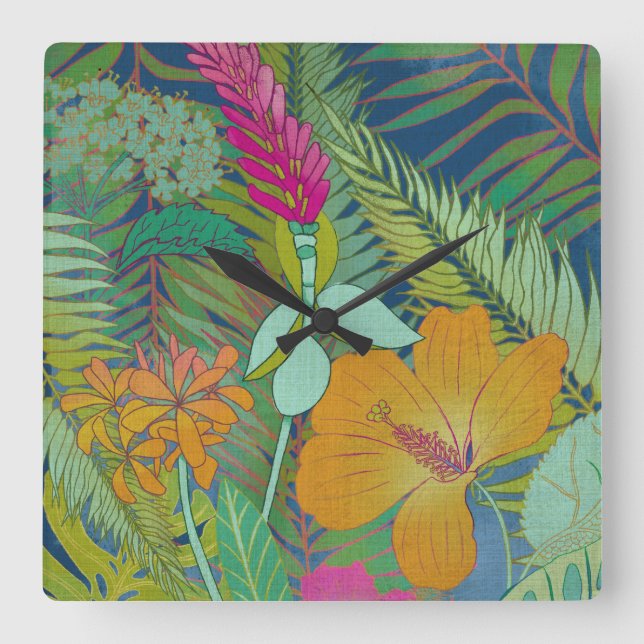 Tropical Tapestry II Square Wall Clock (Front)