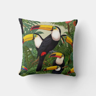 Tropical Tapestry: Toucans in the Rainforest Throw Pillow