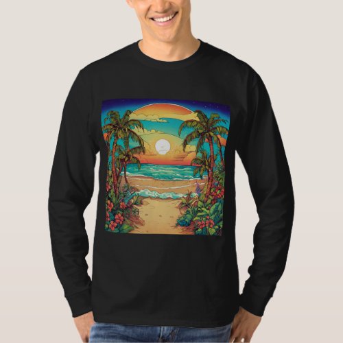 Tropical Tattoo Art Beach Scene design  T_Shirt