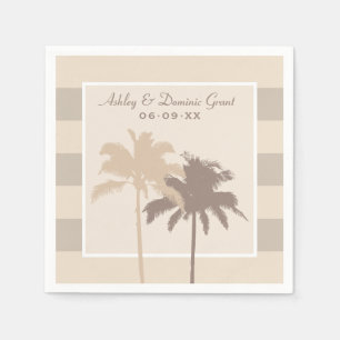 Tropical Taupe Palm Tree Beach Wedding Napkins