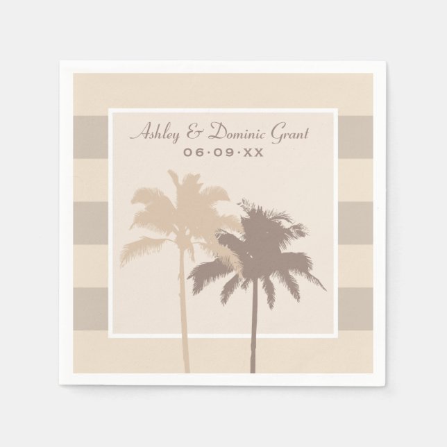 Tropical Taupe Palm Tree Beach Wedding Napkins (Front)