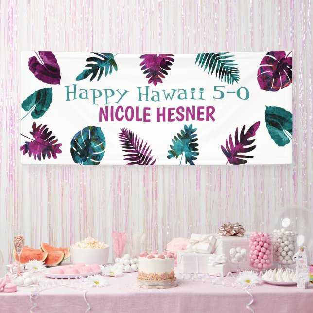 Tropical Teal and Berry Pink Hawaii 5-0 50th Banner (Party)