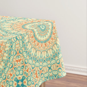 Tropical Teal and Orange Mandala Pattern Tablecloth