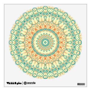 Tropical Teal and Orange Mandala Pattern Wall Decal