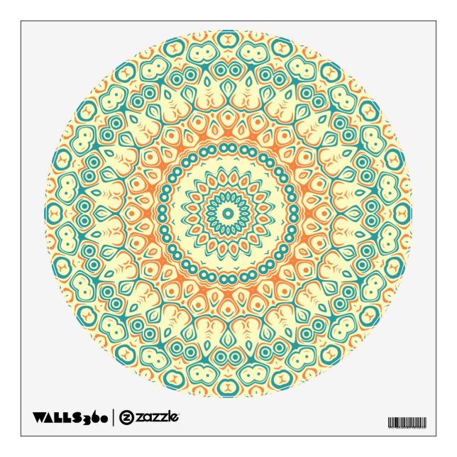 Tropical Teal and Orange Mandala Pattern Wall Decal (Front)