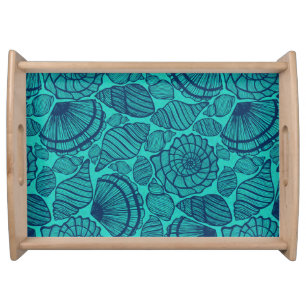 Tropical Teal Beach Seashells Serving Tray