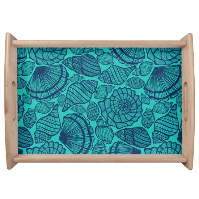 Tropical Teal Beach Seashells Serving Tray (Front)