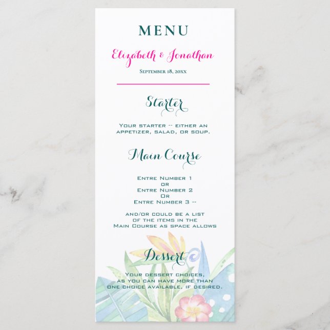 Tropical Teal Berry Pink Floral Chevron Wedding Program (Front)