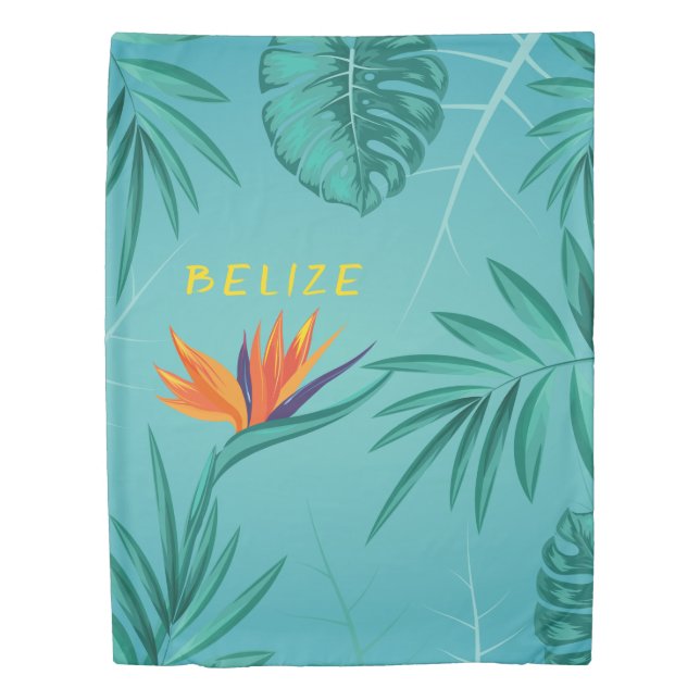 Tropical Teal Blue Green Palm Monogram Belize Duvet Cover (Front)