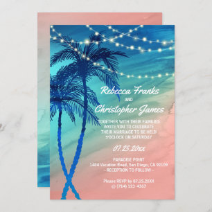 Tropical Teal Blue & Peach Wedding Invitations